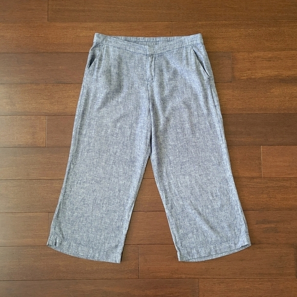 Old Navy Cropped Wide Leg Linen Blend High-Rise Pants Women's Size Large Blue - Picture 10 of 10